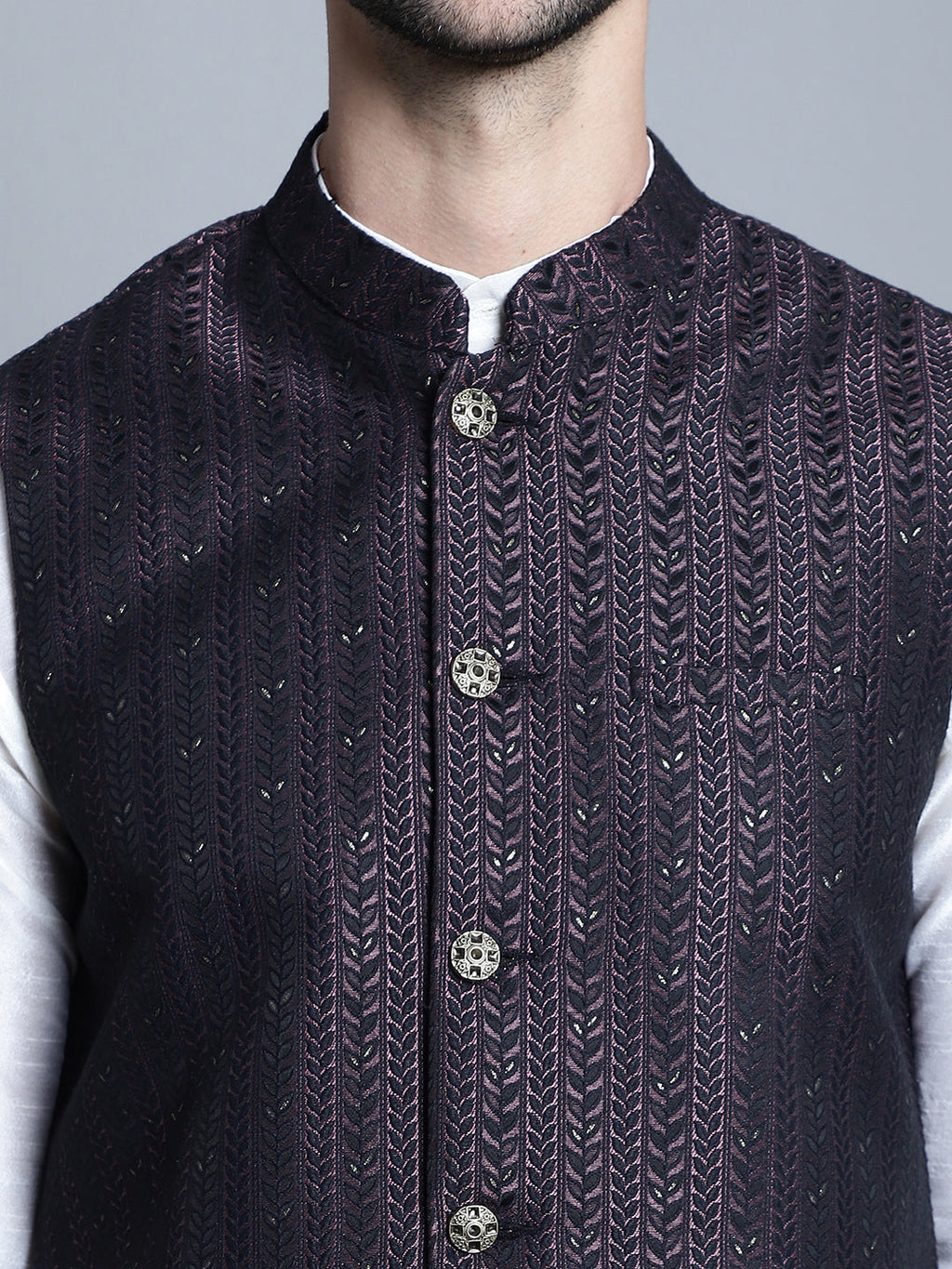 Jompers Men's Woven Design Nehru Jacket - Purple
