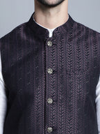 Jompers Men's Woven Design Nehru Jacket - Purple