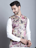 Jompers Men's Printed With Zari Work Nehru Jacket - Purple