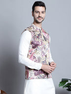 Jompers Men's Printed With Zari Work Nehru Jacket - Purple