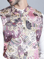 Jompers Men's Printed With Zari Work Nehru Jacket - Purple