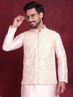 Jompers Men's Woven Design Nehru Jacket - Cream