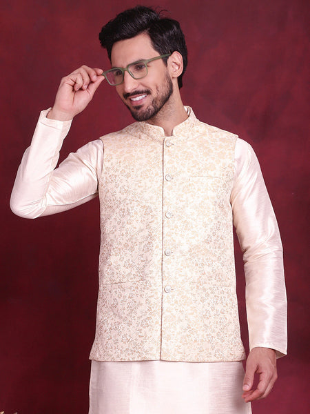 Jompers Men's Woven Design Nehru Jacket - Cream