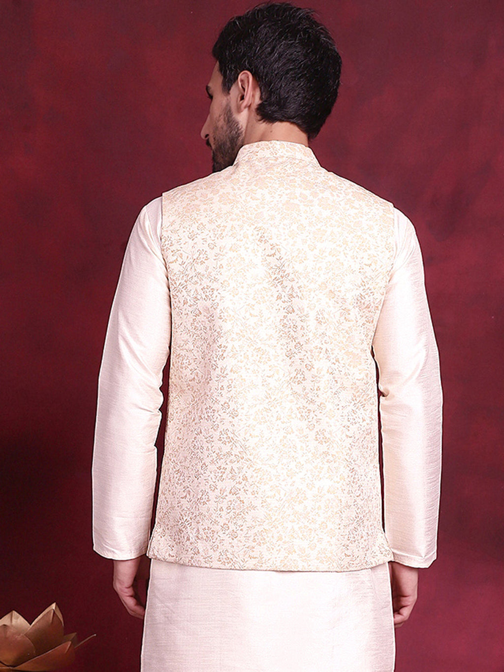 Jompers Men's Woven Design Nehru Jacket - Cream