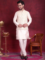 Jompers Men's Woven Design Nehru Jacket - Cream