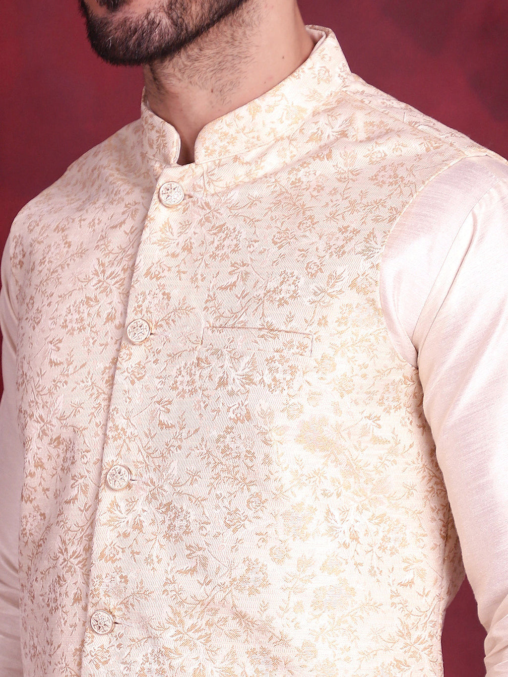 Jompers Men's Woven Design Nehru Jacket - Cream