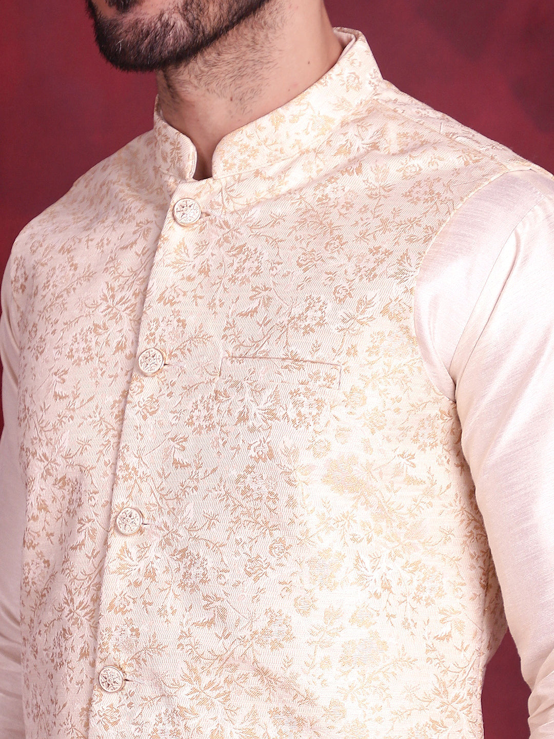 Jompers Men's Woven Design Nehru Jacket - Cream
