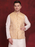 Jompers Men's Golden Woven Design Nehru Jacket - Golden