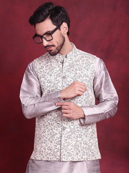 Jompers Men's Woven Design Nehru Jacket - Grey