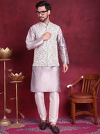 Jompers Men's Woven Design Nehru Jacket - Grey