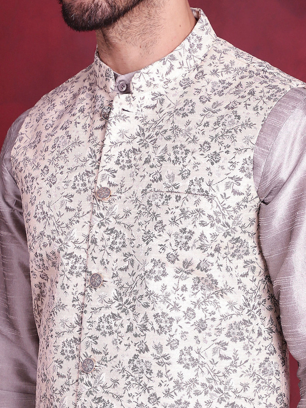 Jompers Men's Woven Design Nehru Jacket - Grey