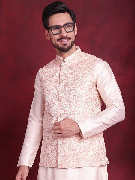 Jompers Men's Woven Design Nehru Jacket - Pink