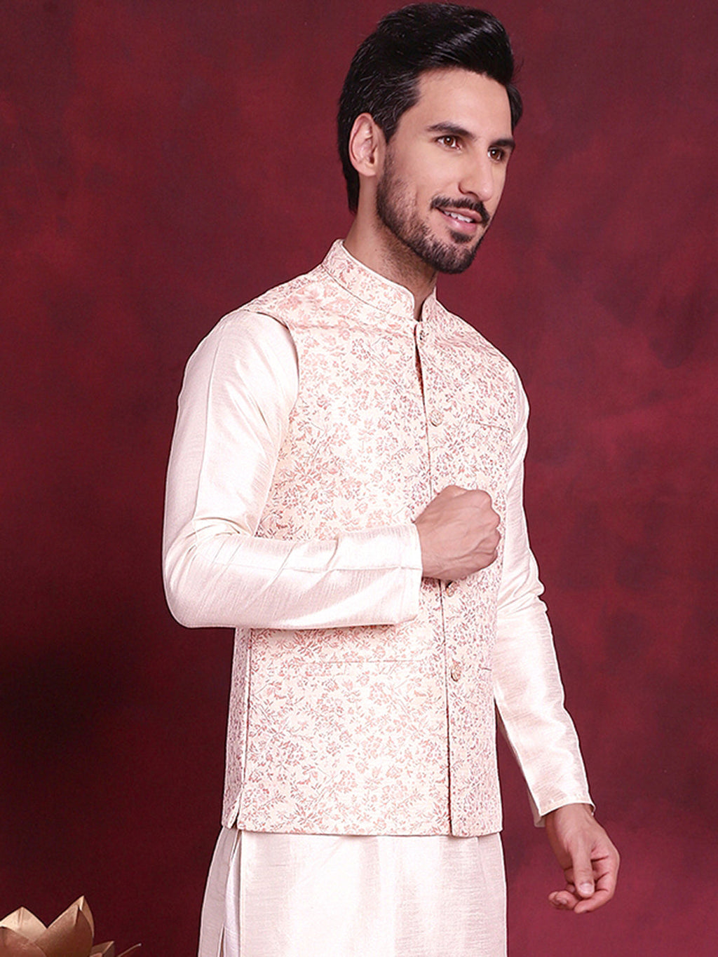 Jompers Men's Woven Design Nehru Jacket - Pink