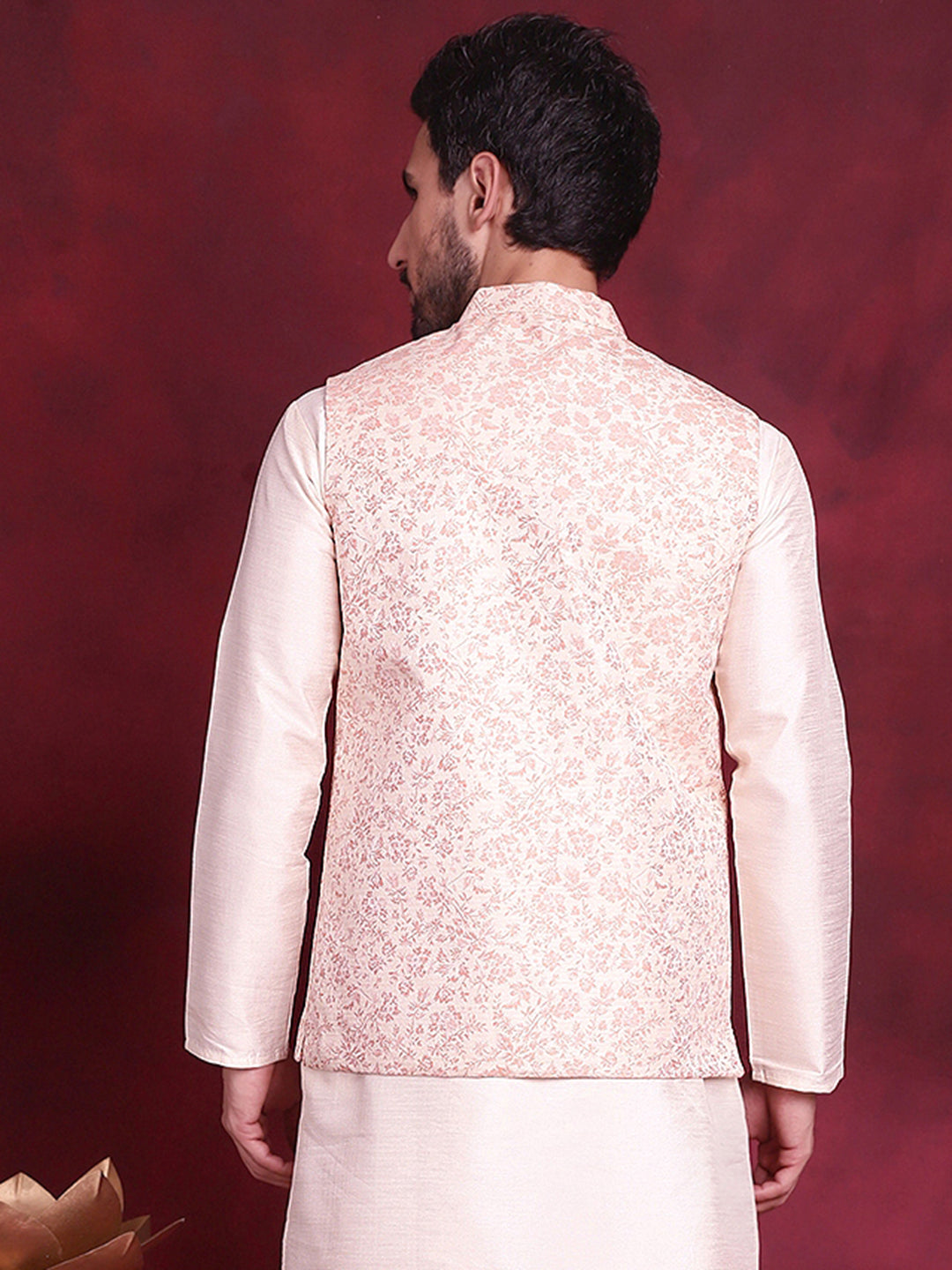Jompers Men's Woven Design Nehru Jacket - Pink