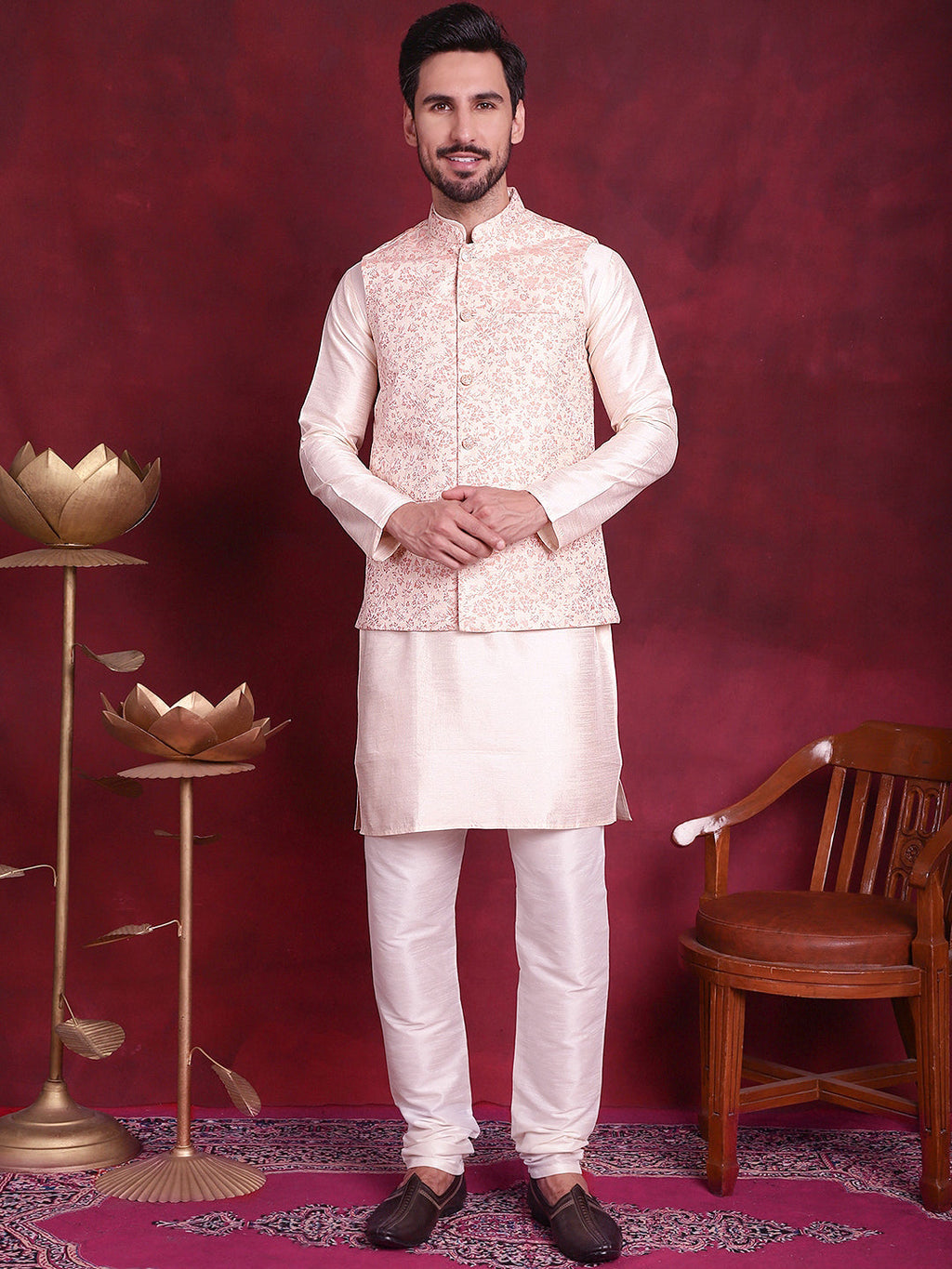 Jompers Men's Woven Design Nehru Jacket - Pink
