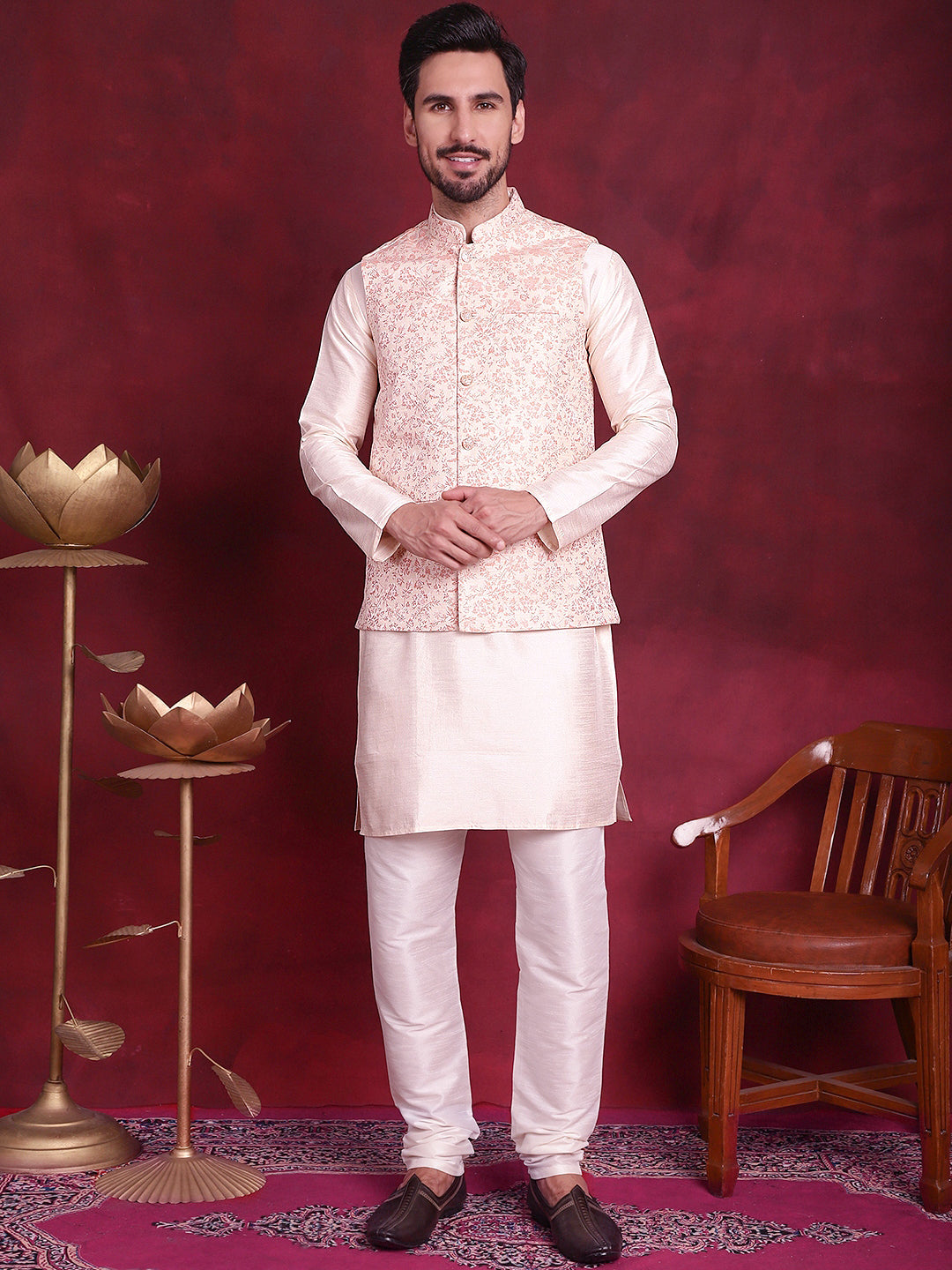 Jompers Men's Woven Design Nehru Jacket - Pink