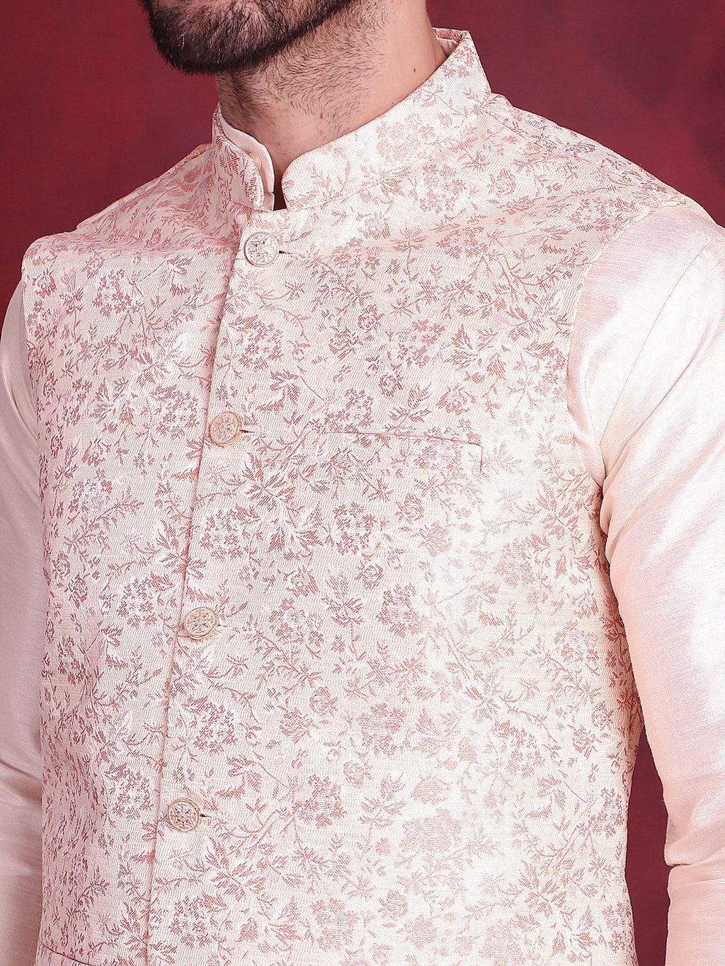 Jompers Men's Woven Design Nehru Jacket - Pink