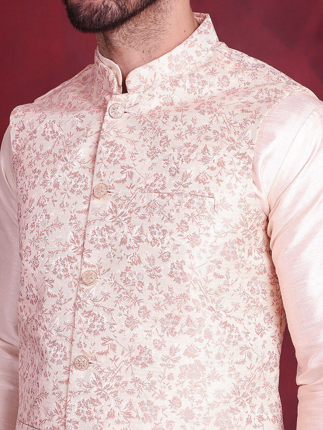Jompers Men's Woven Design Nehru Jacket - Pink