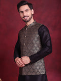 Jompers Men's Woven Design Nehru Jacket - Golden