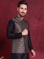Jompers Men's Woven Design Nehru Jacket - Golden
