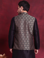 Jompers Men's Woven Design Nehru Jacket - Golden