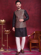 Jompers Men's Woven Design Nehru Jacket - Maroon