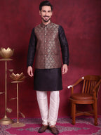 Jompers Men's Woven Design Nehru Jacket - Maroon