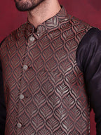 Jompers Men's Woven Design Nehru Jacket - Maroon