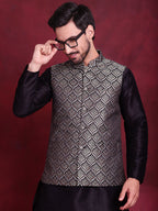 Jompers Men's Woven Design Nehru Jacket - Silver
