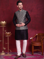 Jompers Men's Woven Design Nehru Jacket - Silver