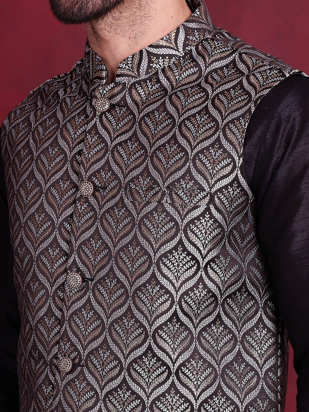 Jompers Men's Woven Design Nehru Jacket - Silver