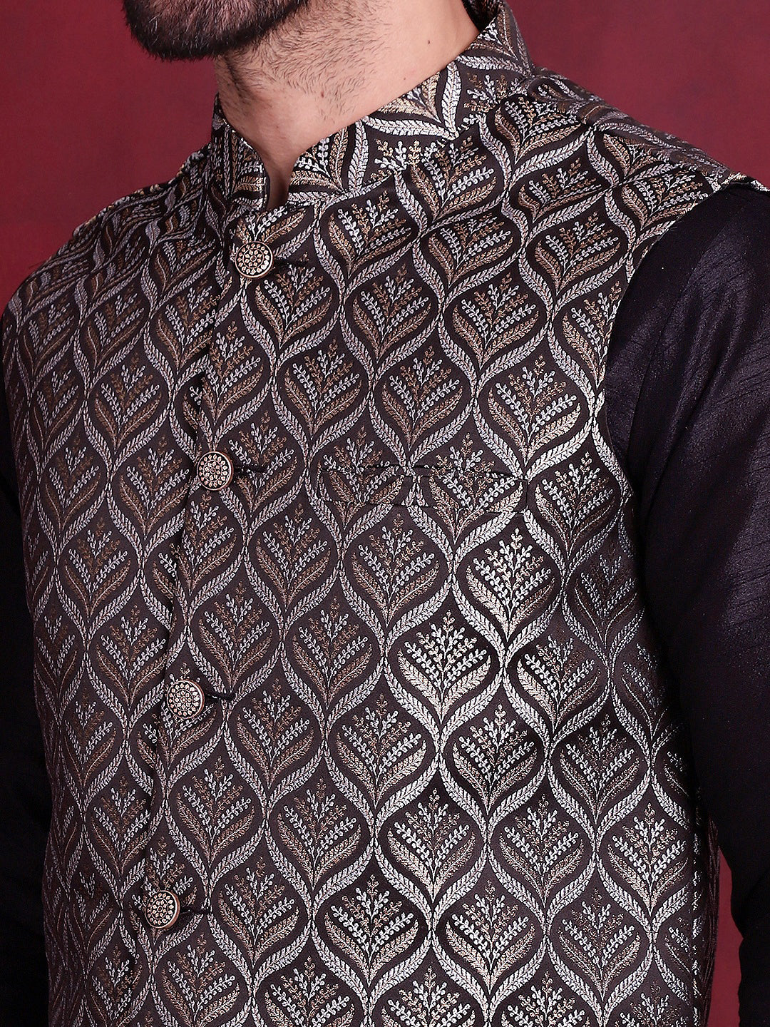 Jompers Men's Woven Design Nehru Jacket - Silver
