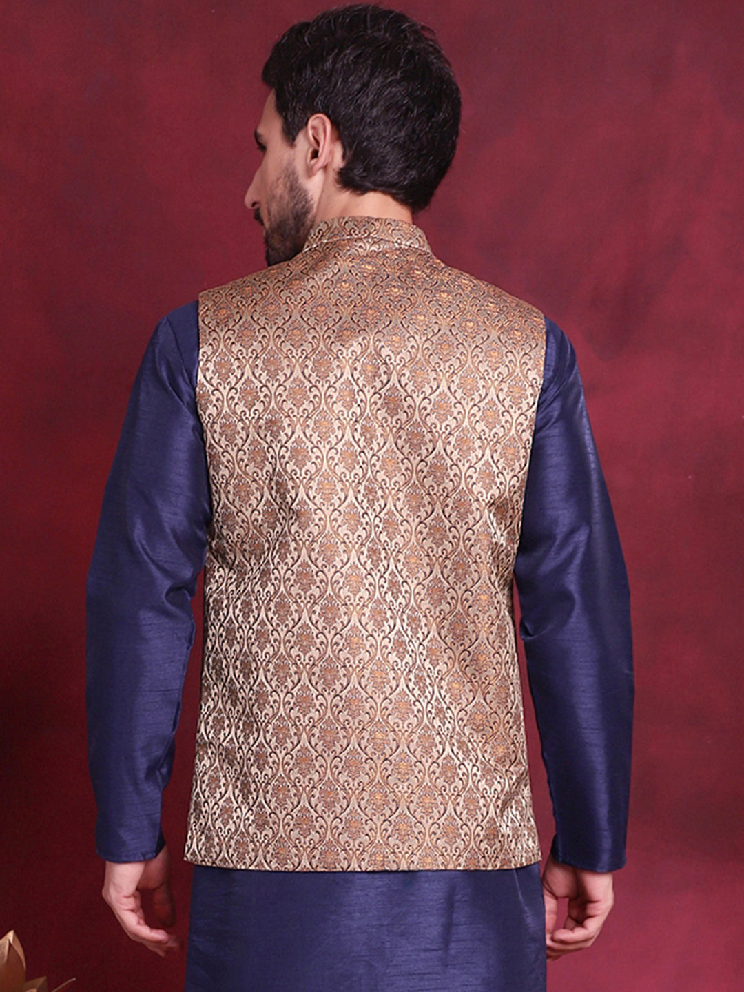 Jompers Men's Woven Design Nehru Jacket - Brown