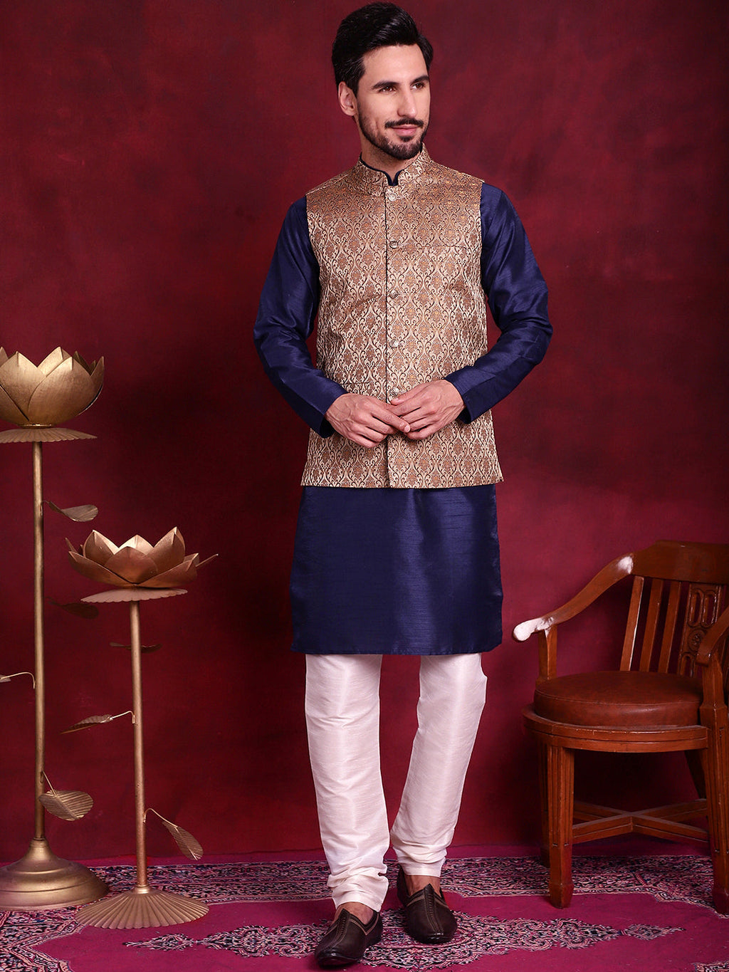 Jompers Men's Woven Design Nehru Jacket - Brown