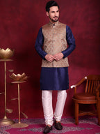 Jompers Men's Woven Design Nehru Jacket - Brown