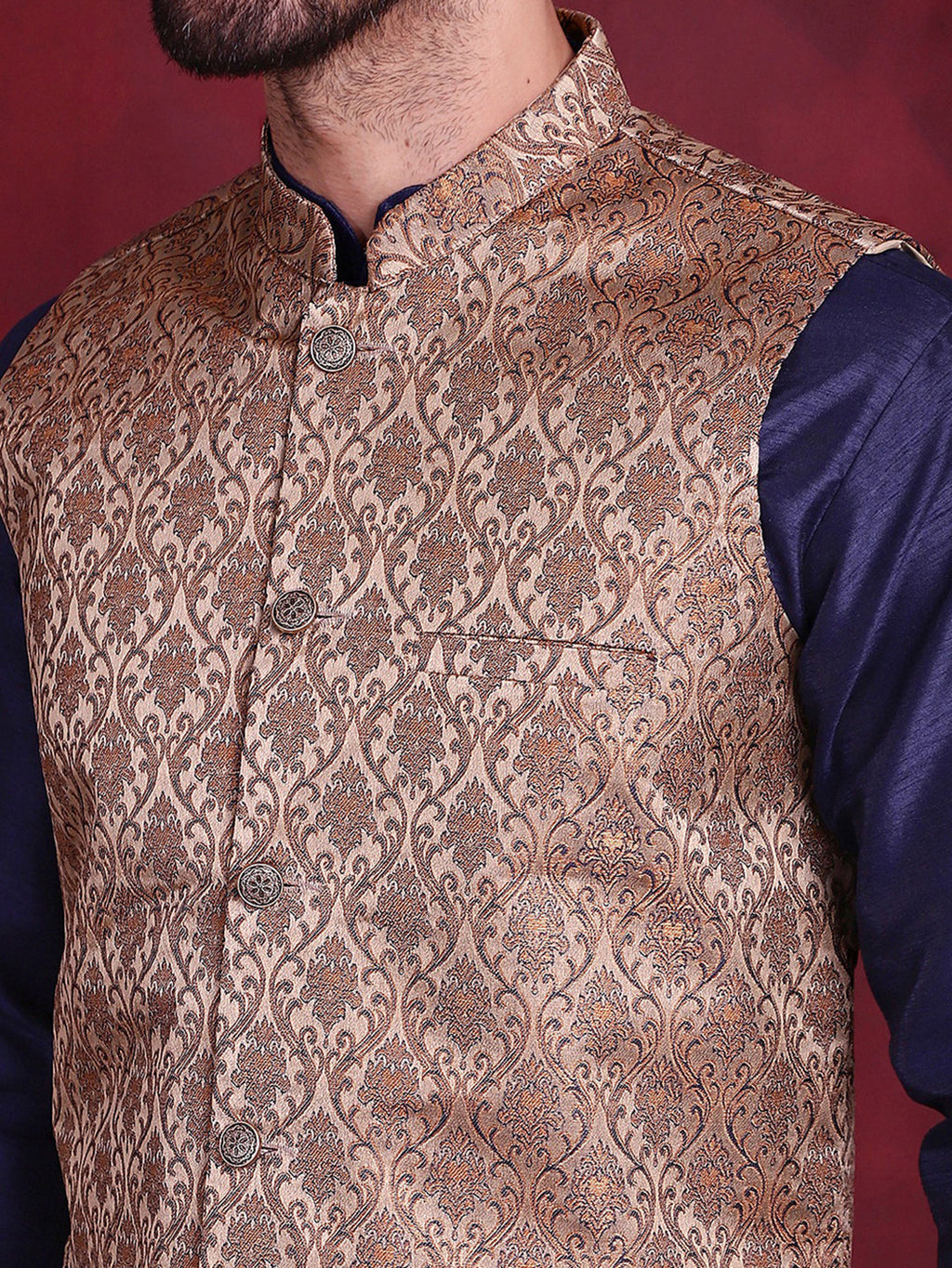 Jompers Men's Woven Design Nehru Jacket - Brown