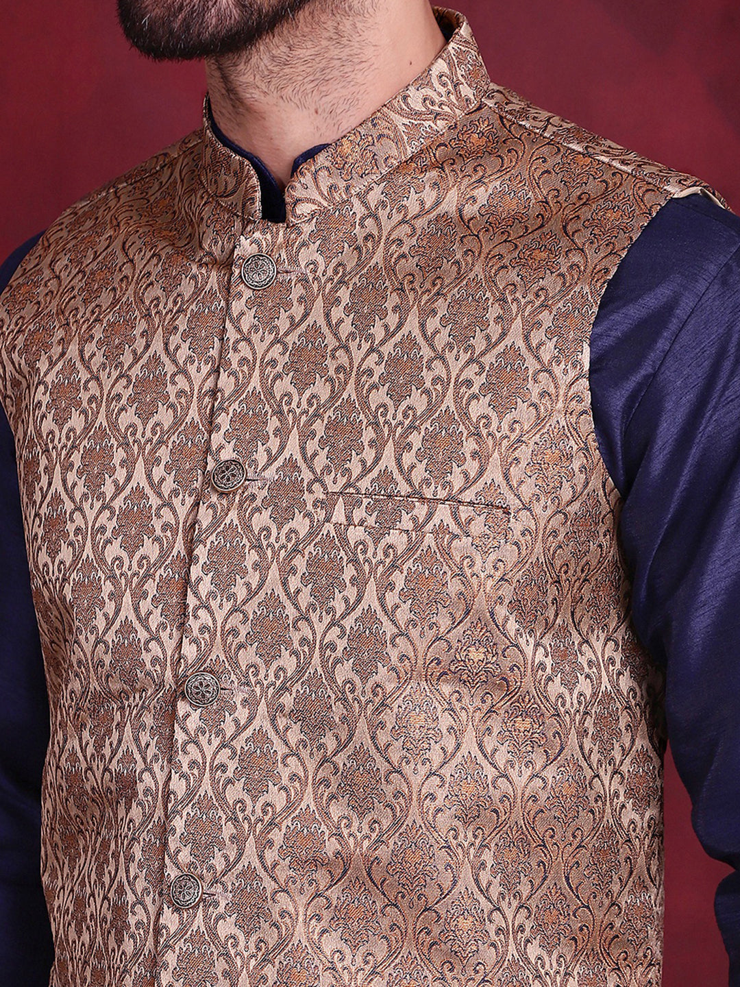 Jompers Men's Woven Design Nehru Jacket - Brown