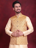 Jompers Men's Woven Design Nehru Jacket - Mustard