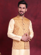 Jompers Men's Woven Design Nehru Jacket - Mustard