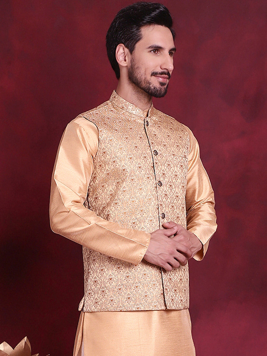 Jompers Men's Woven Design Nehru Jacket - Cream