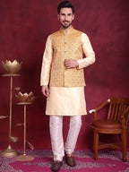 Jompers Men's Woven Design Nehru Jacket - Mustard