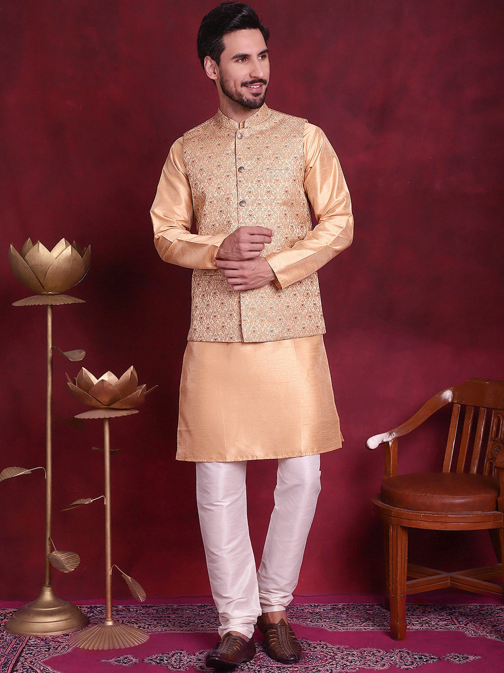 Jompers Men's Woven Design Nehru Jacket - Cream