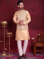 Jompers Men's Woven Design Nehru Jacket - Cream