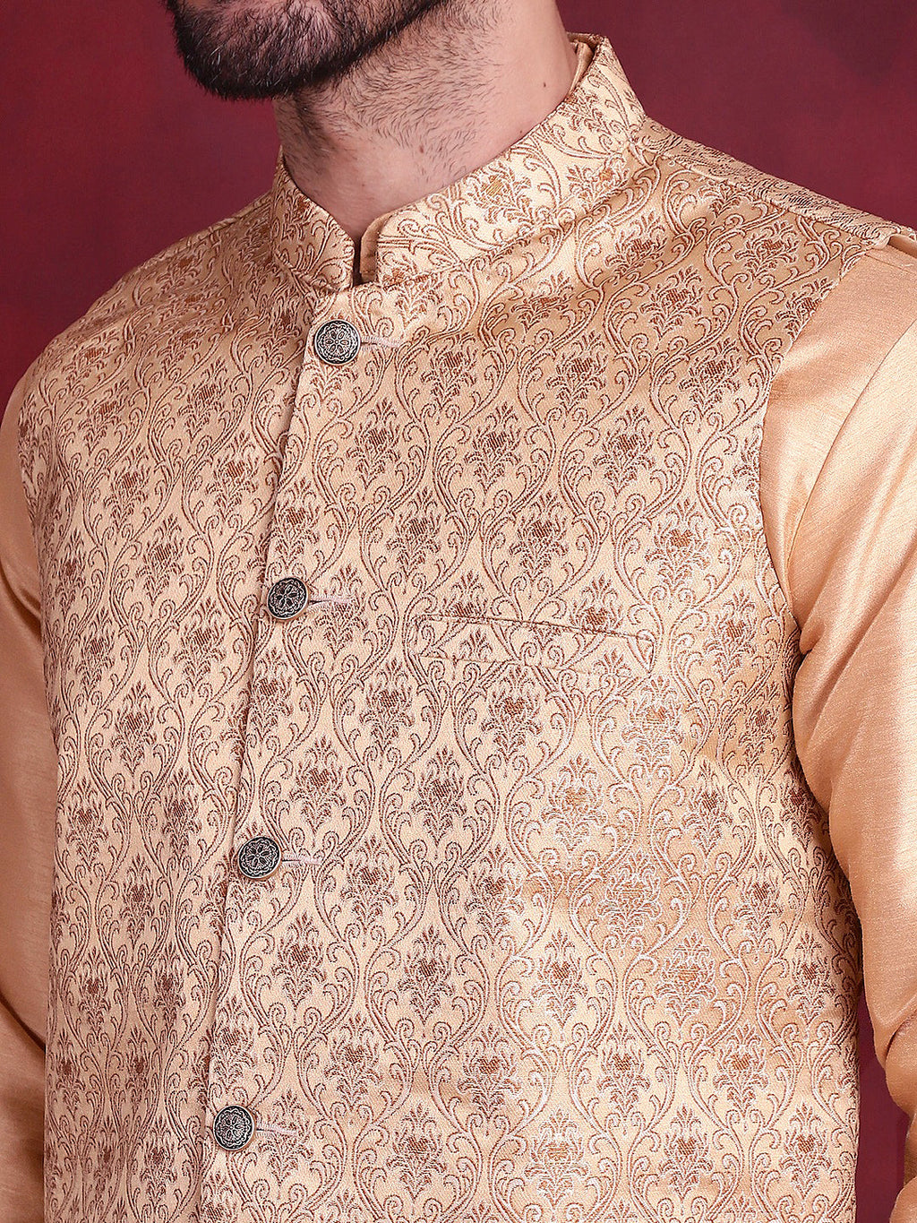Jompers Men's Woven Design Nehru Jacket - Cream