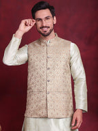 Jompers Men's Woven Design Nehru Jacket - Golden
