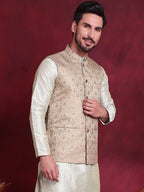 Jompers Men's Woven Design Nehru Jacket - Golden