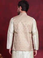 Jompers Men's Woven Design Nehru Jacket - Golden