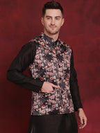 Jompers Men's Floral Printed Nehru Jacket - Black