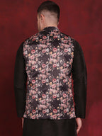 Jompers Men's Floral Printed Nehru Jacket - Black