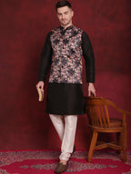 Jompers Men's Floral Printed Nehru Jacket - Black